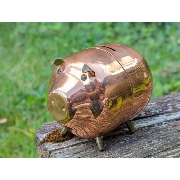 Vintage Copper PIGGY BANK with curled tail by Coppercraft Guild Taunton Mass., - Picture 10 of 10